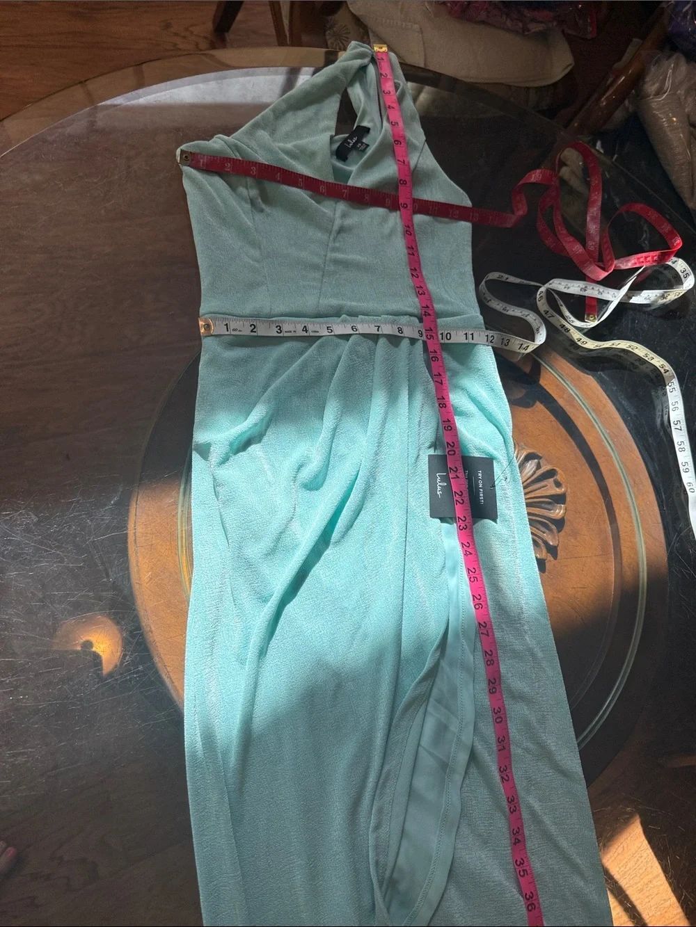 Lulu's Mint Green Aqua One-Shoulder Cutout Fabulous Tulip Midi Dress Sz XSmall - Picture 16 of 16